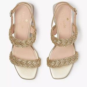 ♠️Kate Spade Valentina Braided Rope Strap Mid Heeled Sandals, Pale Gold NIB